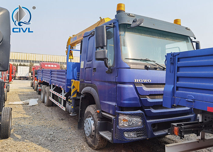 Van de de Zijwandlading van HOWO 6X4 zette de de Vrachtwagen Blauwe Kleur met 10 van de Rechte Boomton Vrachtwagen de Kraan van de Kraanvrachtwagen op
